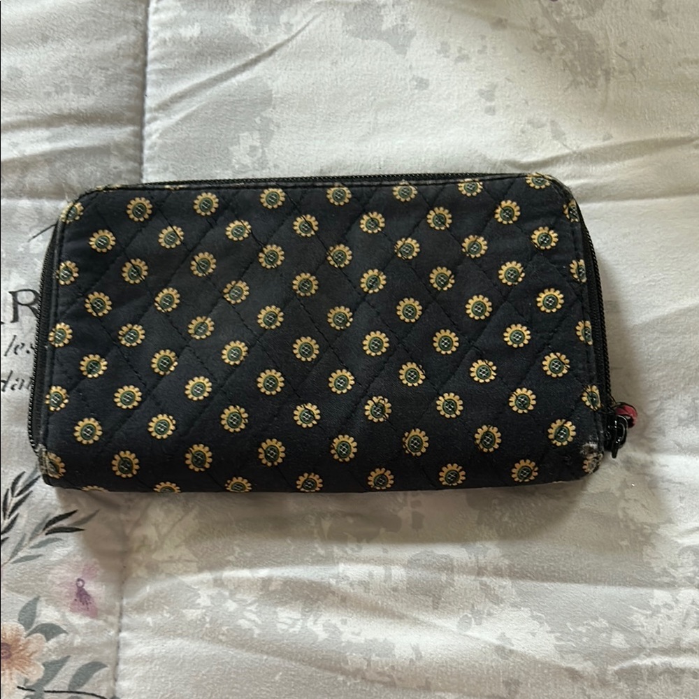 Vera Bradley Black Quilted Wallet with Floral Pattern